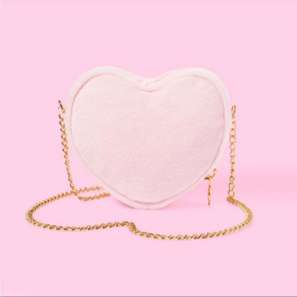 Stoney Clover Lane X Target terry cloth heart crossbody bag in light pink